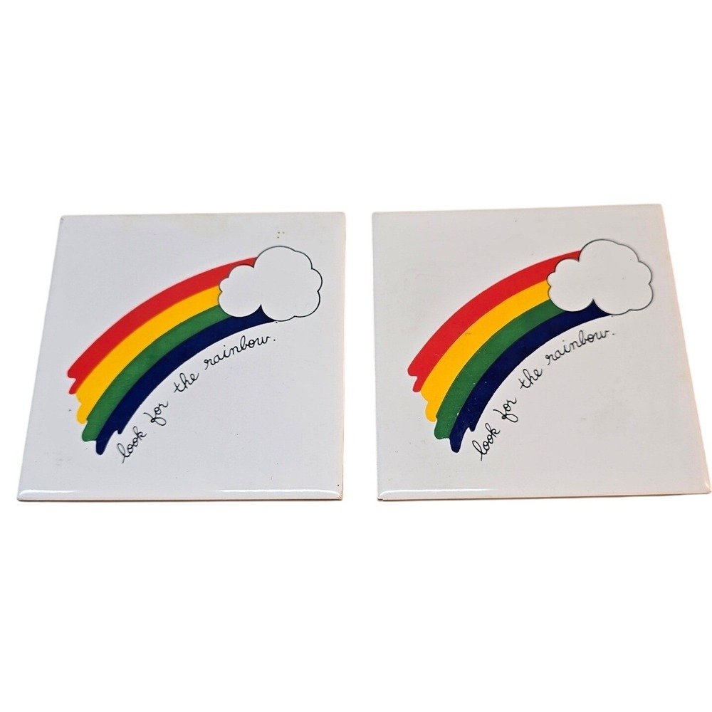 LOOK FOR THE RAINBOW San Ho Taiwan Footed Coasters Spoon Rest Trivet Hot Plate